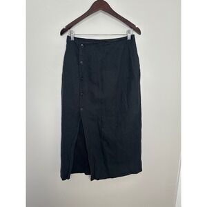 Madewell Women's Black‎ Linen + Cotton Button Front Wrap Midi Skirt Size 6